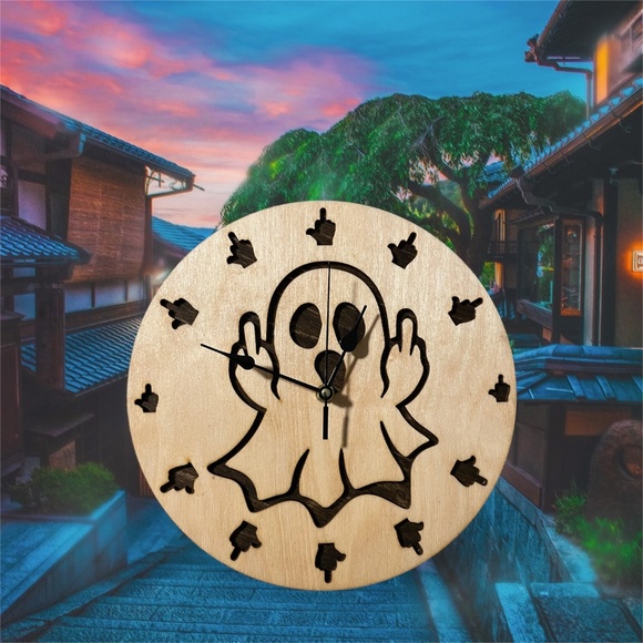 Wall Clock Ghost giving the middle finger 11" - Picture 2 of 4
